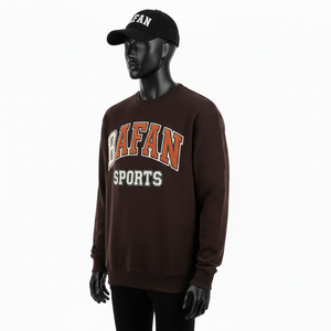 Sudadera de Hombre, Algodón Premium, Felpa, 330 GSM, Cuello Redondo Marrón Liso, con Logotipo de Chenilla Personalizado, Sudaderas Básicas - Product Image 4