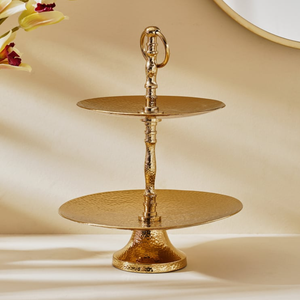 Hot Sale Hammered Gold Metal 2-Tier Cake Stand For Wedding Parties Hotel Restaurant In Best Price From India - Product Image 5
