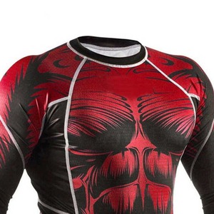 <b>Men</b> Full Sleeve Heat-Transfer Printed Spandex/Polyester Rash Guard Red Black Skull Print <b>Compression</b> Quick Dry Breathable Sport - Product Image 4