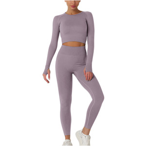 Conjunto de Yoga sin costuras para mujer, traje de Fitness, Sujetador deportivo de talla grande y mallas acampanadas, pantalones, conjuntos de Yoga de cintura alta, ropa deportiva - Product Image 1