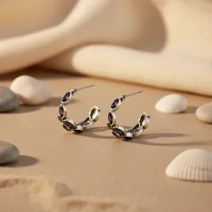 Boucles d'oreilles créoles géométriques en argent fin pour femme, bijoux de déclaration - Product Image 1