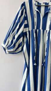 Algodón azul blanco rayas 100% algodón tejido Digital impreso A-Line Midi vestido verano Formal ODM aniversario regalo para su mamá - Product Image 6