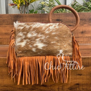 Recién llegado, productos de gran venta, moda de lujo para mujer, bolso de mano de cuero de vaca, bolso de mano con flecos de cuero genuino, bolsos de mano - Product Image 1