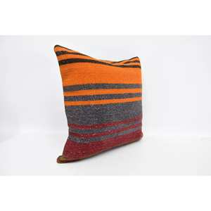 หมอนขนสัตว์16x16นิ้วหมอนผ้าทอลายทางสีส้มผ้าลายทางเล็กๆแบบพกพาลายดอกไม้สไตล์วินเทจ - Product Image 3