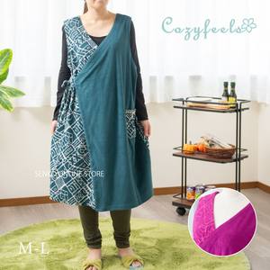 Cozyfeels ผ้ากันเปื้อนสำหรับผู้หญิง, ผ้ากันเปื้อนด้านหน้าเปิดด้านหน้าสไตล์ชาติพันธุ์ผ้าฝ้าย100% สีเขียว/สีม่วงขนาด M-L ปรับแต่งได้ - Product Image 1