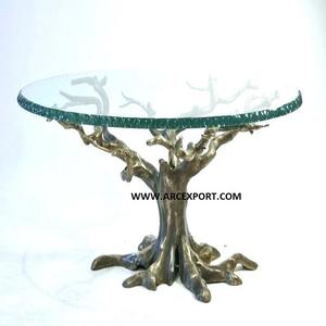 Fancy Gold Leaf Tree Design Stand Mesa de centro de vidrio transparente Diseño de lujo Decoración Mesa de oficina a un precio razonable - Product Image 2