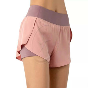 Entrenamiento Fitness Ropa deportiva Venta al por mayor Mujeres Gimnasio Pantalones cortos dobles Bolsillo lateral Pantalones cortos para correr Transpirable Secado rápido Yoga Mujeres Pantalones cortos - Product Image 1