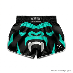 Heavy Duty Custom Brand <b>Name</b> Muay Thai Boxing Shorts Premium Satin Fight Apparel Symmetrically Designed Pattern Sublimation - Product Image 1