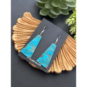 Pendientes Colgantes Geométricos Chapados en Oro con Diamantes y Turquesa Hechos por Artesanos Navajo, con Placa de Plata Esterlina, para Bodas y Eventos - Product Image 3