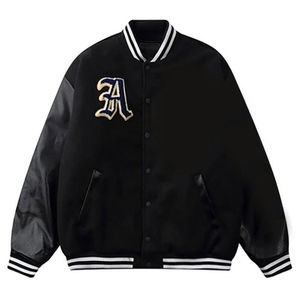 Veste de baseball universitaire d'hiver à lettres imprimées personnalisées avec logo - Imperméable, coupe-vent, respirante, écologique, col montant - Product Image 1