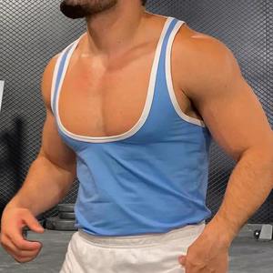 Gilet de sport d'été pour hommes Patchwork Color Deep U-Shaped Sleeveless Tank Tops Collar Wide Straps Loose Fit Casual Versatile Men Vest - Product Image 6