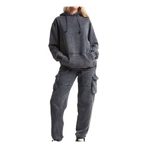 Chándal de peso pesado para mujer 2025 algodón lavado ácido personalizado 100%, conjunto de 2 piezas del fabricante para la temporada de primavera - Product Image 3