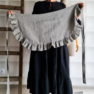 Vestido <span class=keywords><strong>de</strong></span> <span class=keywords><strong>cocina</strong></span> rústico <span class=keywords><strong>vintage</strong></span>, medio <span class=keywords><strong>delantal</strong></span> <span class=keywords><strong>de</strong></span> lino y algodón natural con bolsillo, uso diario sin mangas para mujeres y hombres - Product Image 5