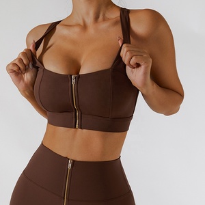 Ensemble de yoga deux pièces pour femmes, fermeture éclair sur le devant, sans couture, sport, entraînement, soutien-gorge, leggings, vente en gros - Product Image 5