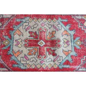 พรมวินเทจขนาด 1.6x3.1 ฟุต พรมตุรกีขนาดเล็ก พรมลายดอกไม้สีแดงน้ำเงิน - Product Image 4