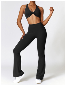 Wholesale Sexy Women High Waist Quick Dry GYM Fitness Yoga Sport Wear Sets Cloths <b>Flare</b> Pants Workout Yoga <b>Leggings</b> - Product Image 2