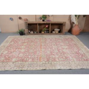 Tapis vintage 6,7 x 10,1 pieds, grand tapis turc, tapis oriental en laine rouge et blanc - Product Image 4