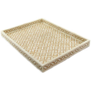 Bandeja Decorativa con Incrustaciones de Hueso |   Bandeja para Mesa de Centro Estilo Rústico |   Bandeja para Desayuno en la Encimera de la Cocina |   Bandeja Decorativa para Sala de Estar - Product Image 2
