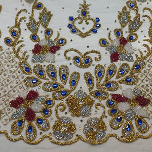 ผ้าลูกไม้ตาข่ายสีขาวหรูหราประดับด้วยเลื่อมวิบวับสำหรับชุดสไตล์ยุโรป - Product Image 1
