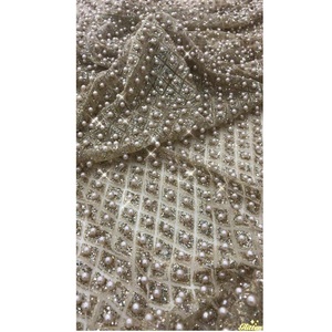 <b>Direct</b> factory Supply <b>Beaded</b> Cotton Fabric with Heavy Lace Embroidery for Bridal and Occasion Wear Available for factory Price - Product Image 5