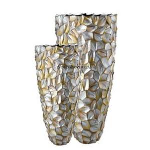 Top vente meilleure qualité en aluminium coulé couleur noire enduit de poudre et argent fini Double ombrage attrayant Look Vase à fleurs - Product Image 4