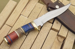 Cuchillo de caza de acero D2 personalizado, Arwin, de lujo, hecho a mano, colorido, mango de madera, Funda de cuero, alta calidad, uso al aire libre, OEM - Product Image 2