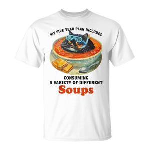 T-shirt da donna Fat Cat Soup Bowl con stampa 'Il mio piano a cinque anni include consumare zuppe' - Abbigliamento promozionale - Product Image 1