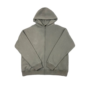 เสื้อสเวตเตอร์สีเทาทรงหลวมลำลองมีฮู้ดมีซิป6ซิปสีทึบผ้าหนักสำหรับผู้ชายผู้หญิง - Product Image 3