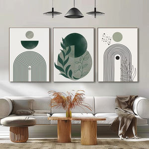 Salon décor Nodic toile impression minimaliste plante photo 3 pièces vert peinture géométrique Boho mur Art - Product Image 2
