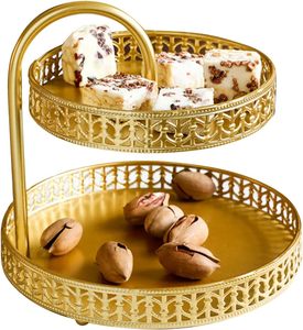 Hot Sale Bizba India Golden Iron 2-Tier Eco-Friendly Multi-Purpose Storage <b>Basket</b> <b>Handle</b> Modern Design for Kitchen Food Storage - Product Image 2