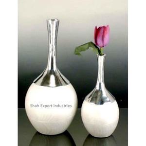 Hand Hammered Metal Flower <b>Vase</b> for Home Dining Table Decorative Aluminium Tabletop Silver Floral <b>Vase</b> <b>Set</b> of 2 - Product Image 2