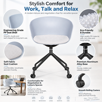 Chaise de réception commerciale avec dossier en forme de baril, base en aluminium PP et roulettes, coussin en tissu pour hall d'hôtel et zone d'accueil