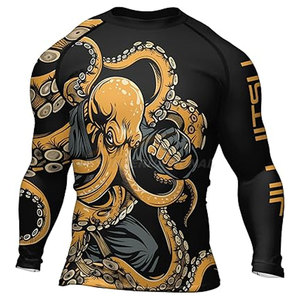 Camiseta de entrenamiento MMA Jiu Jitsu de manga larga para hombre, Camiseta holgada BJJ Rash Guard Stretch Grappling Top No Gi Compression Sportswear UPF50 - Product Image 2
