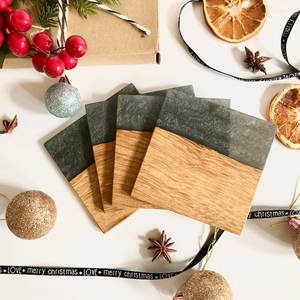 แผ่นรองแก้ววัสดุผสมเรซินและไม้ทำด้วยมือสำหรับถ้วยแก้วไวน์หินที่รองแก้วเครื่องดื่มทันสมัยทนทาน - Product Image 5