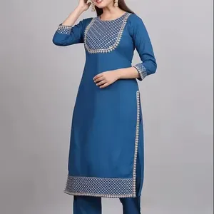 Kurtis desain Rayon Viscose mewah terbaru dengan pekerjaan bordir berat Naira potongan meriah pakaian Kurtis