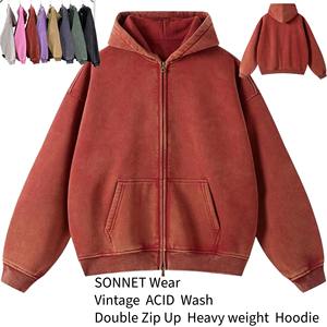 Sweat à capuche surdimensionné vintage délavé à l'acide pour hommes de haute qualité sweat-shirt Streetwear lourd en coton avec poche - Product Image 3