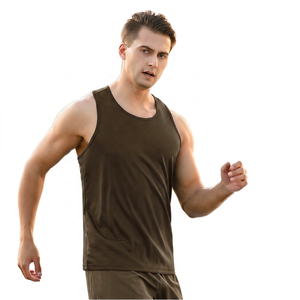 Camiseta Deportiva sin Mangas para Hombre, Color Azul Sólido, de Secado Rápido, Cuello Redondo, Tejido de Poliéster, Ropa Deportiva - Product Image 3