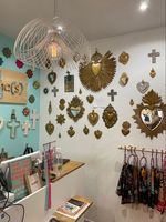 Miroir mural Cœur Sacré en fer, Art Déco Milagro Ex-Voto, Écologique, Fixation sur porte, Forme ronde, Motif croix, Ensemble de 4 pièces, Décoration