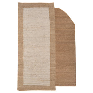 พรมปูพื้นแบบถักทอสีเบจและสีน้ำตาลยี่ห้อ Daaira รุ่น Reversible ทำจากปอกระเจาและป่าน สำหรับใช้ในบ้าน-Pdjt-389 - Product Image 1