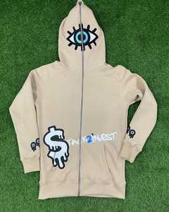 Zip up Mayoristas Bordado Gráfico Serigrafía All Over Print Vintage Boxy Fit Venta al por mayor Sudadera con capucha de diamantes de imitación - Product Image 5