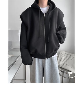 Sweat à capuche complet sans fil à double fermeture éclair pour hommes Impression bouffante en vrac Pull avec logo personnalisé Noir Fabricants de sweats à capuche zippés - Product Image 4