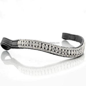 Équipement équestre de haute qualité 3 rangs blanc cristaux clairs verre diamante toutes formes cuir cheval front bande en pleine tailles cob - Product Image 4