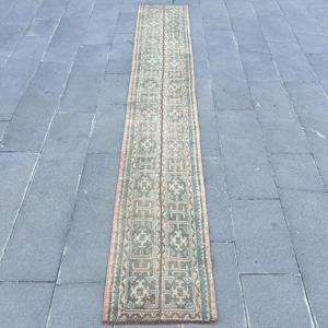 Turkish <b>Runner</b> Rug 1.7x11.2 ft, Blue <b>Green</b> Oriental Rug Wool - Product Image 1