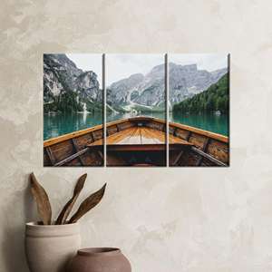 Toile imprimée avec paysage de rivière élégant - Décoration murale moderne, 3P : encadrée - Product Image 1