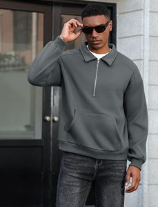 Wholesale <b>Mens</b> <b>Half</b> <b>Zip</b> Pullover Hoodie Custom Logo <b>Sweatshirt</b> Streetwear Fashion Casual OEM Supplier streetwear - Product Image 2