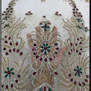 Mejor precio 100% poliéster tela de cuentas de lujo con circón proveedor indio hecho a mano prendas de vestir tejido y patrón de malla - Product Image 5