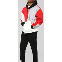 Survêtement urbain streetwear à capuche uni avec empiècements contrastants, poche pochette blanche, épaules tombantes oversize, en molleton de coton pour homme