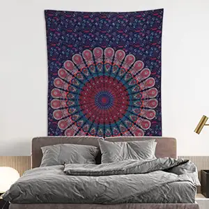 Fait à la main indien hippie bohème psychédélique paon Mandala tenture murale collège dortoir plage jette nappe literie tapisserie