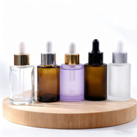 Flacon compte-gouttes en verre dépoli transparent ou ambré à épaule plate de 30 ml, 40 ml, 50 ml pour sérum, huile cosmétique, avec pipette
