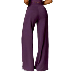 Vente en gros de pantalons d'entraînement de yoga pour femmes de couleur unie jogging de sport pantalons de survêtement en coton - Product Image 5